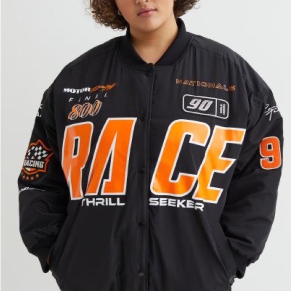Nwt h&m Race Racing Black Orange Bomber Jacket